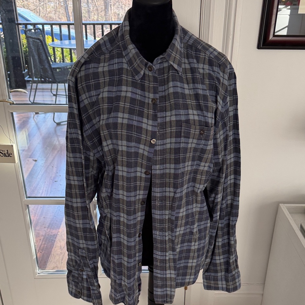 Faherty Gray and Blue Plaid Shirt XL